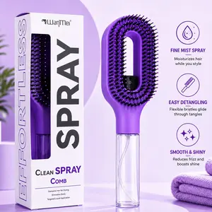 2-in-1 Spray Hair Brush with Fine Mist Water Tank, Detangling & Smoothing Comb for Wet, Dry, Curly & Straight Hair, Hydrating Scalp Massage Styling Brush for Anti-Frizz Shine, Lightweight Salon Hair Care Tool for Women & Girls