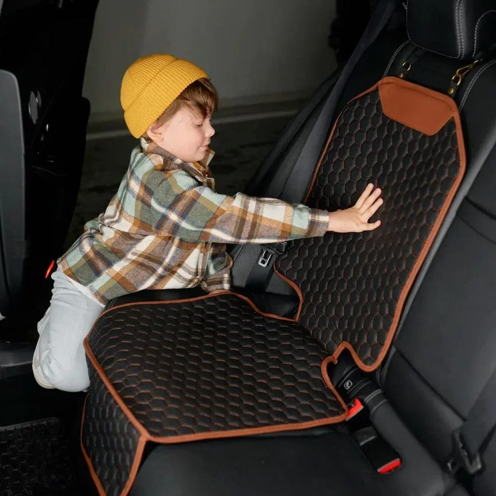 Owleys Hexy Car Seat Protector | Waterproof Mat | Premium Eco Leather | Easy To Clean | Black/Brown