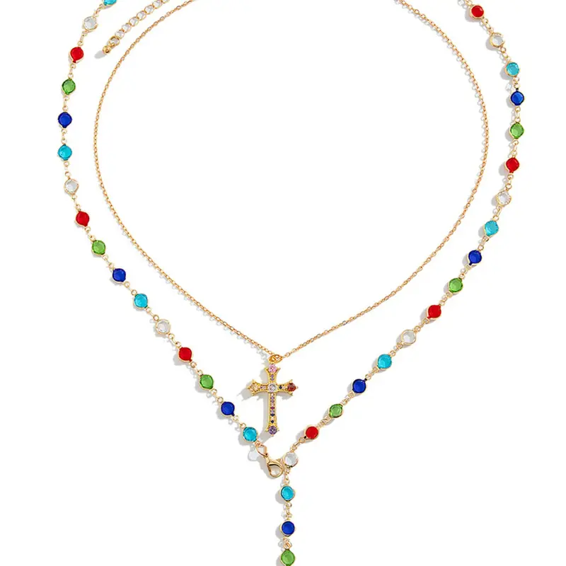 Men's Crystal Cross Pendant Necklace, Hip Hop Style, Unique Design, Fashion Jewelry, Lockbone Chain, International Accessories, Decorative Necklace, Cross Necklaces