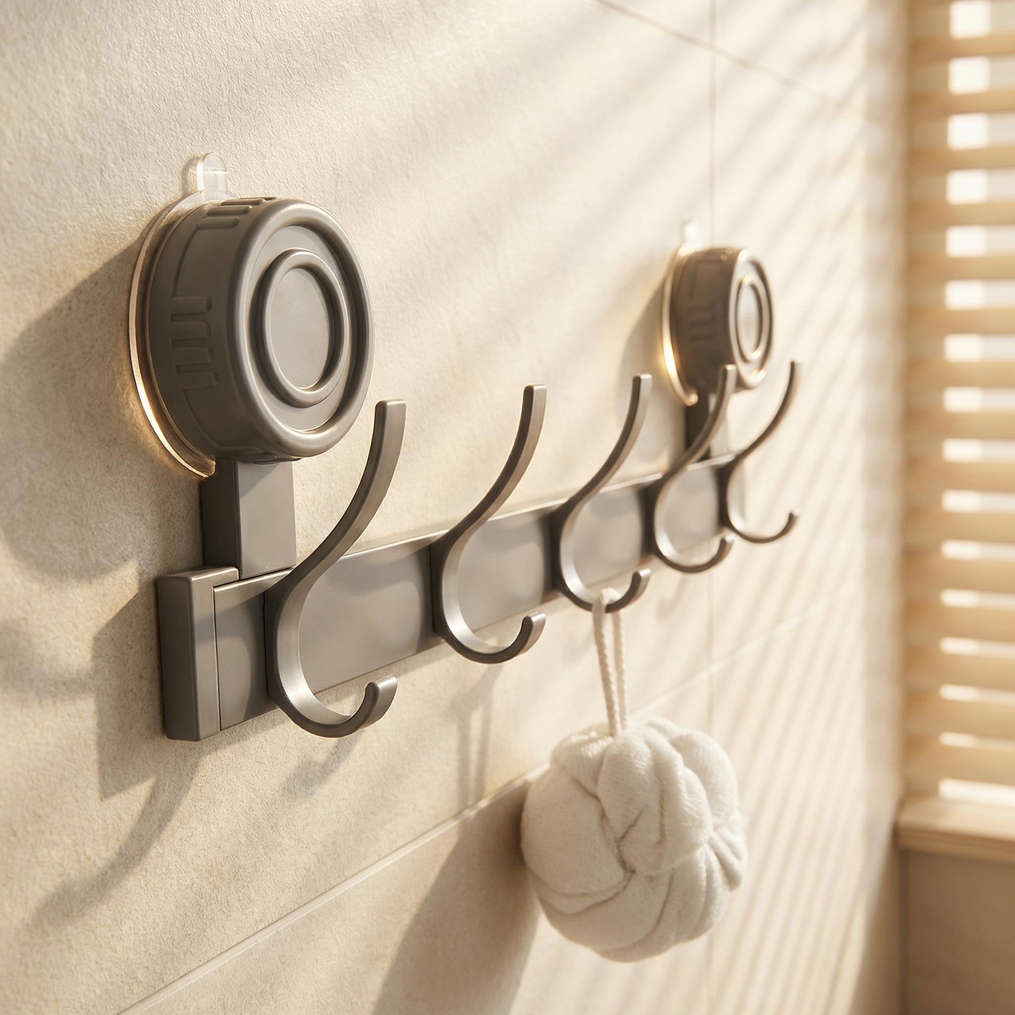 No Drill Suction Cup Hook Rack, Heavy Duty Space Aluminum Wall Hooks for Bathroom Kitchen, 10KG Load Bearing Waterproof Towel Rack