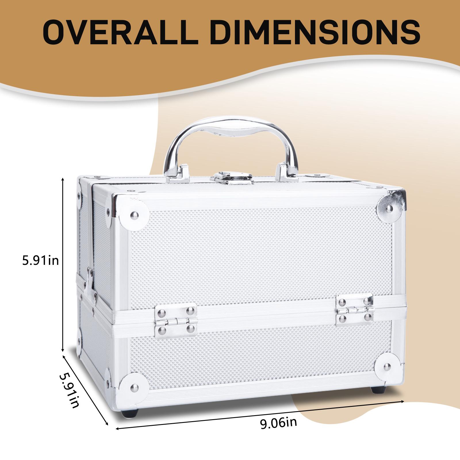 Silver Aluminum Makeup Train Case with Mirror, Portable Cosmetic Organizer Box with Accordion Compartments, Lockable Travel Makeup Storage for Makeup Artists & Beauty Lovers