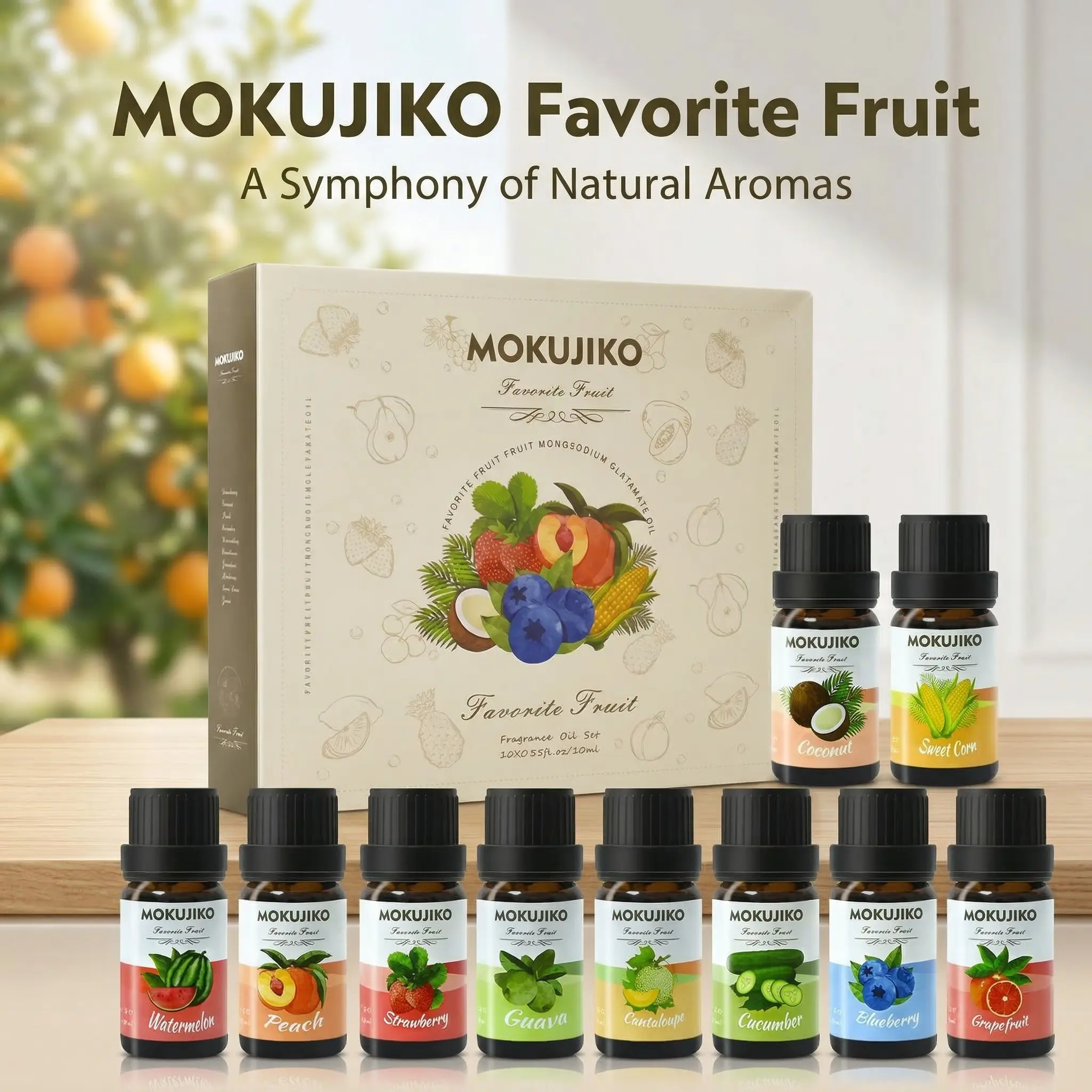 10-Bottle Essential Oil Set 10ml Fruit-Scented Oils Cucumber, Grapefruit, Lemon & More Varieties For Aromatherapy Diffusers Relaxation & Energy Boost Home, Office & Car Diffusion Gift for Family & Friends Healthcare,Multi Use, Healthy,Fitness, Therapeutic
