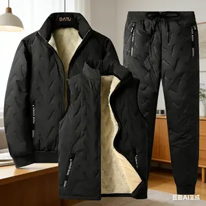 Winter Lamb Wool Cotton-padded Jacket Windproof and Cold-proof Casual Trousers Fleece Warm Three-piece Set Autumn and Winter