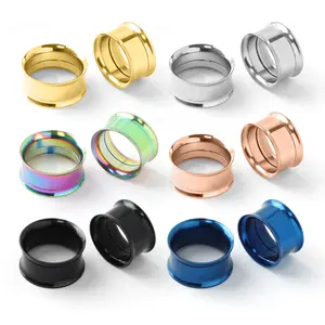 316L Stainless Steel Double Flared Ear Gauges Set, 2G-00G Ear Tunnels Plugs, Hypoallergenic Ear Stretching Jewelry for Women Men