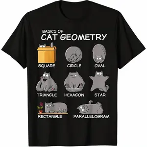 Cat Geometry Math Funny Cat Gifts For Cat Dad, Cat Mom, T-Shirt, Small, Black