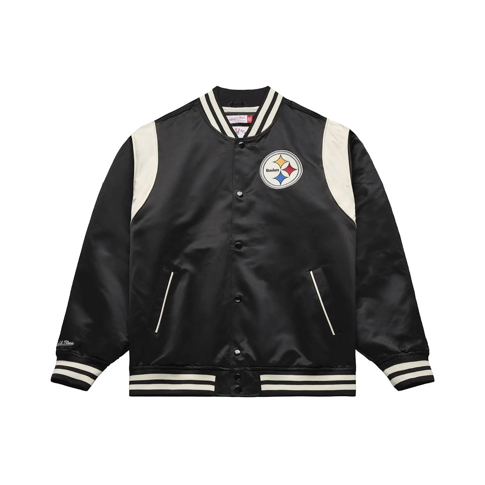 Mitchell & Ness Pittsburgh Steelers Menswear Classic Original Black Retro Roots Lightweight Satin Jacket, Men's Apparel Layer
