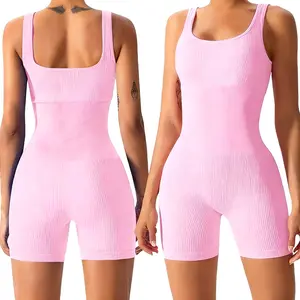 Workout Sets Women Bodysuit Shorts Suit Hip Liftting Knitting Set Gym Trainning Yoga Slim Sport Set