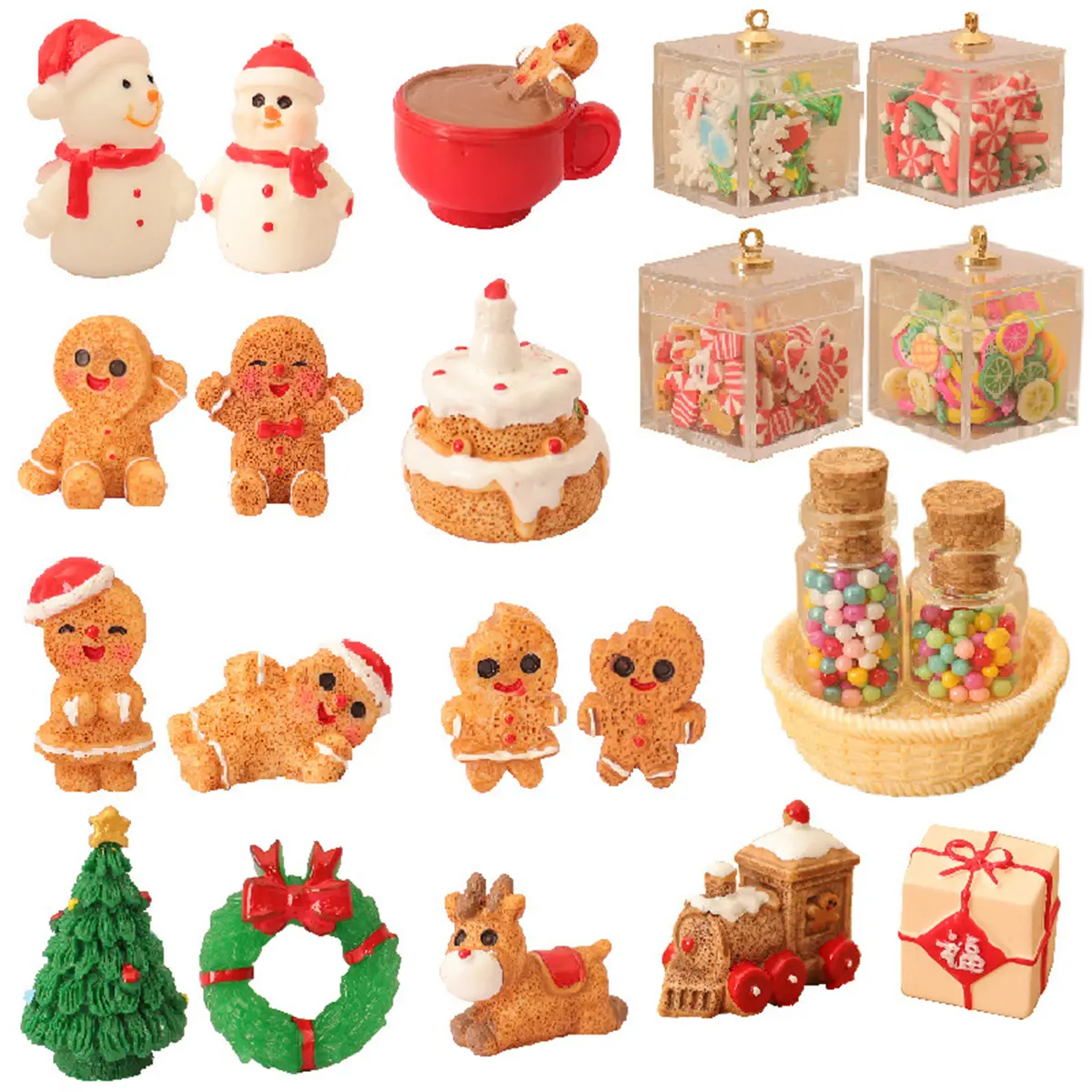 Dollhouse Miniatures Christmas Decor Set, 20-22pcs Dollhouse Accessories with Gingerbread Men, Lollipops, Christmas Tree & Colorful Drinks for Festive Decor