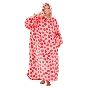 Oversized Wearable Blanket Hoodie, Warm Soft Cozy Thick Giant Pocket Extra Long Sleeve Sweatshirt Plushie Roomy Hoodie Blanket Winter Christmas Gift Idea Unisex Lovely Pattern Sherpa lining Pullover