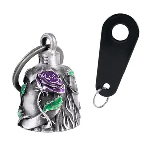 Dream Apparel Heart with Purple Rose bell, Christmas/Halloween Bell,Gremlin/Guardian bell,Motorcycle Bell/Motorcycle Key Chain for Bikers Women Men W/Hanger,Biker Bell for Riders,Good Luck Riding Bell Spirit Bell Moto Gift Accessories
