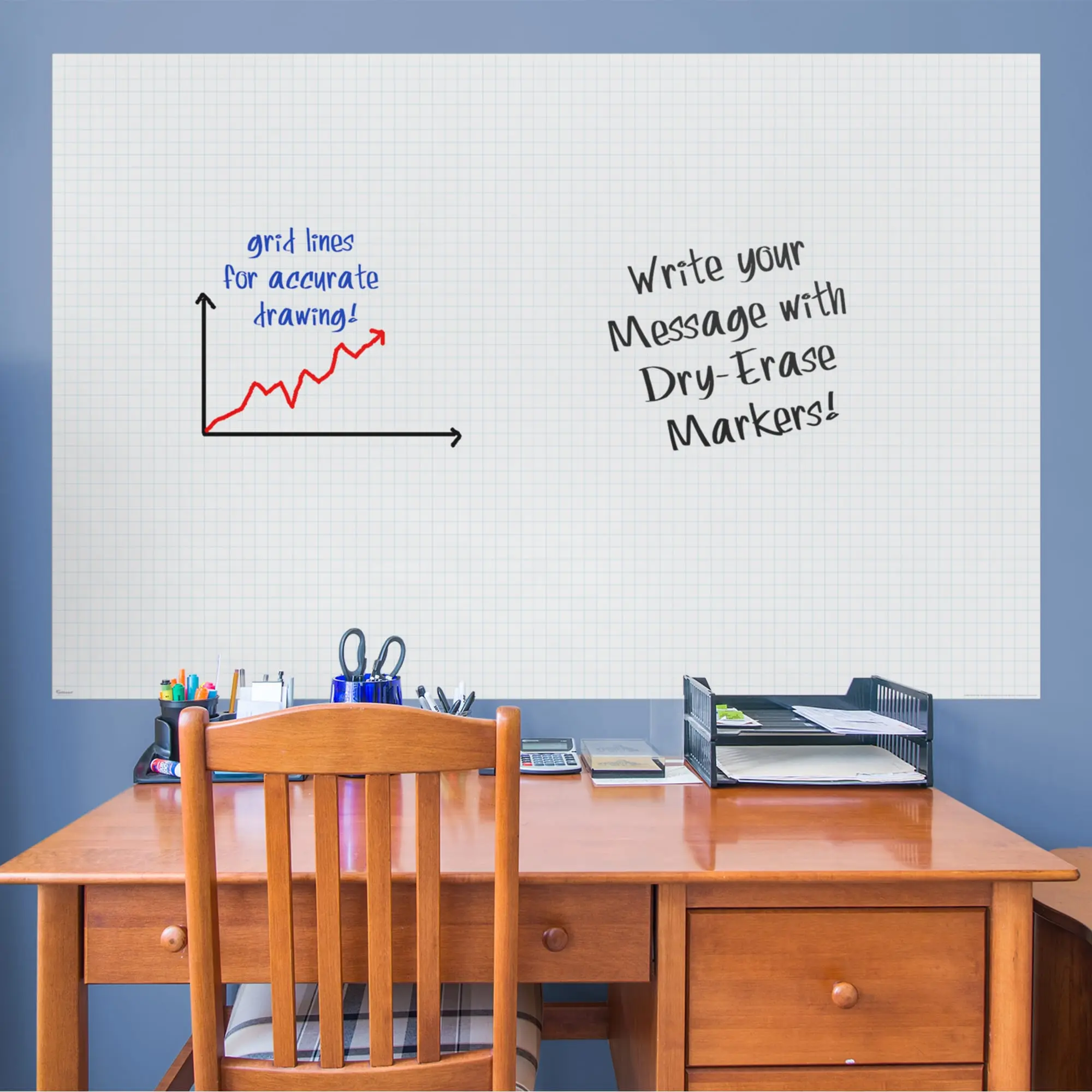 Graph Whiteboard Removable Dry Erase Vinyl Decal - 52.0"w x 79.0"h Home Office Sticker Deco, Wall-Safe, Smooth Surface-Adhesive, All Ages Home Decor Compatible with Dry Erase Markers, Grid Lines For Accurate Drawing