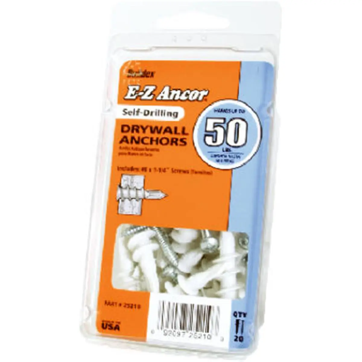 E-Z Ancor No. 50 Self-Drilling Plastic Drywall Anchors, 6-Pack | Provides Secure Anchoring for Home Improvement, 2X2.88x5.63", Drywall Holes, Inches, Reliable Anchoring Solution