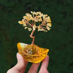 Natural Gemstone Tree Ornament, 1 Count Citrine Gravel Tree, Money Tree, Healing Stones, Home Ornament, Desktop Decoration for Living Room Bedroom Office