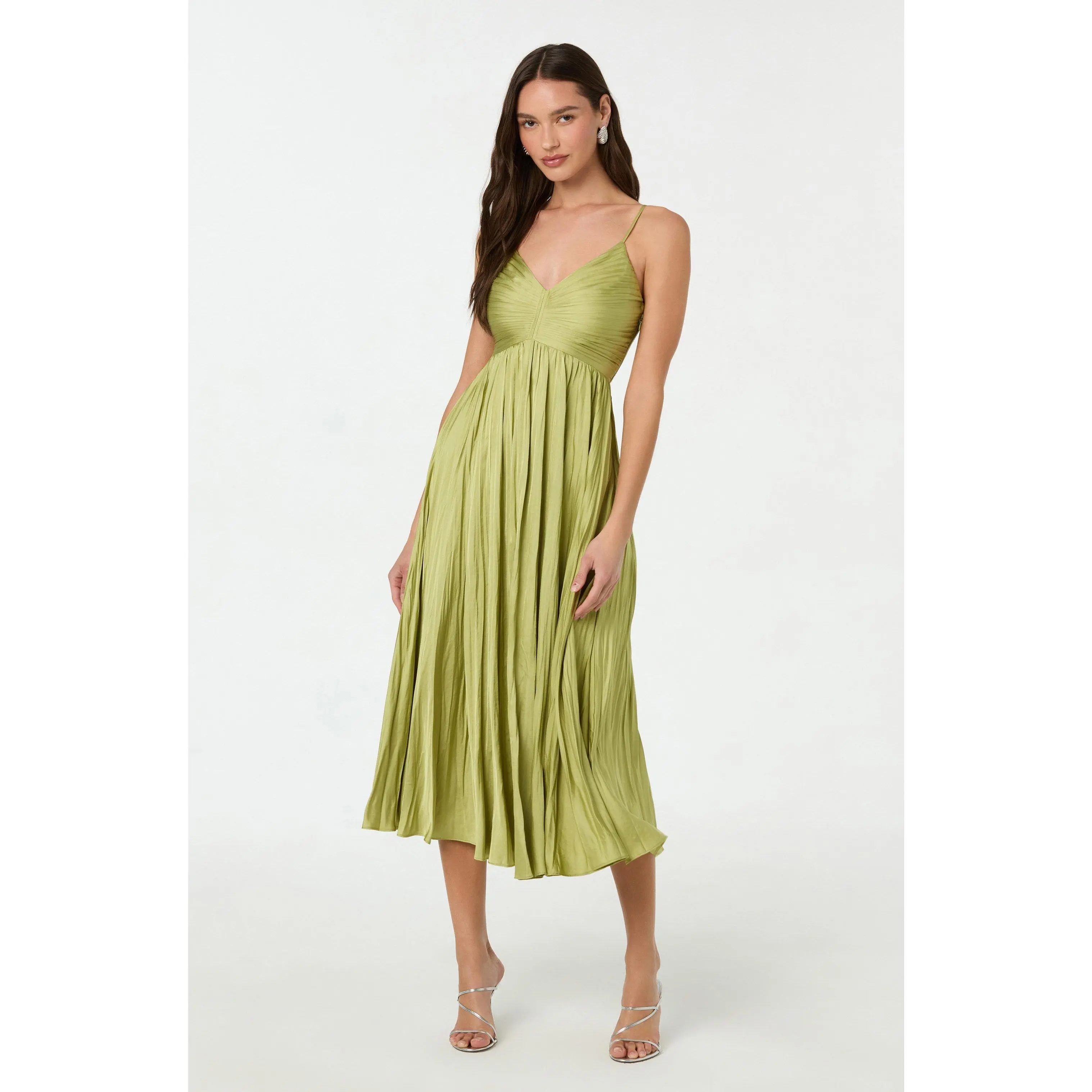 knee length dresses for ladies Maeve Pleated Midi Dress: Floral Midi Dress, Sundress, Plisse Dress, Blue  Midi, Green Midi, Summer Dress main image 1