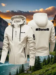 New Printed Casual Plus Size Jacket for Spring & Fall, Waterproof Sporty Outdoor Windbreaker for Hiking, Long Sleeve Fitted Design