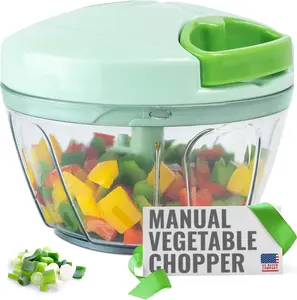 Manual Food Processor - Pull String Hand Chopper for Kitchen - Handheld Vegetable & Salad Cutter - Portable Garlic Mincer & Onion Dicer - Compact BPA-Free Stainless Steel Veggie Slicer - 18 oz