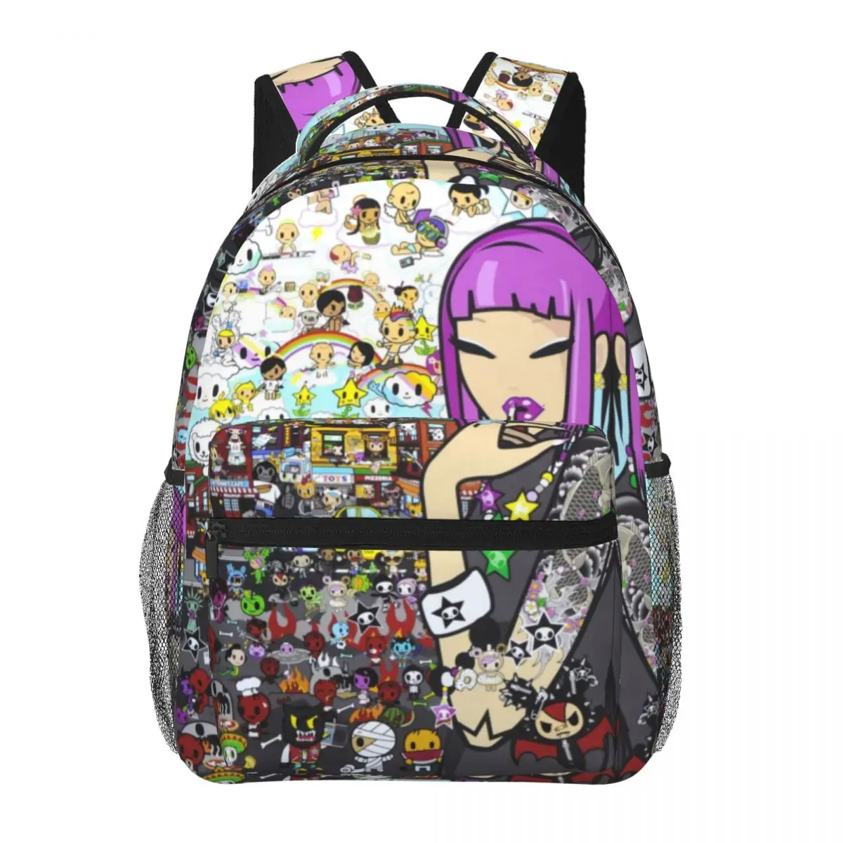 Kids Purple Hair Tokidoki Character Backpack for School Large Capacity Full Print Tokidoki Laptop Daypack Campus Daily Commute Durable Lightweight Tokidoki School Bag for Teens Students