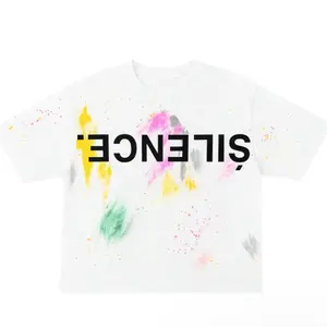 Silence Tee Shirt with Colorful Paint Splatter Design for Casual Wear Menswear Man