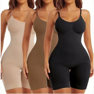 3Pcs Women's Seamless Full Body Shaper Tummy Control Bodysuit High Waist Butt Lifter Shapewear Shorts Adjustable Strap Slimming Underwear