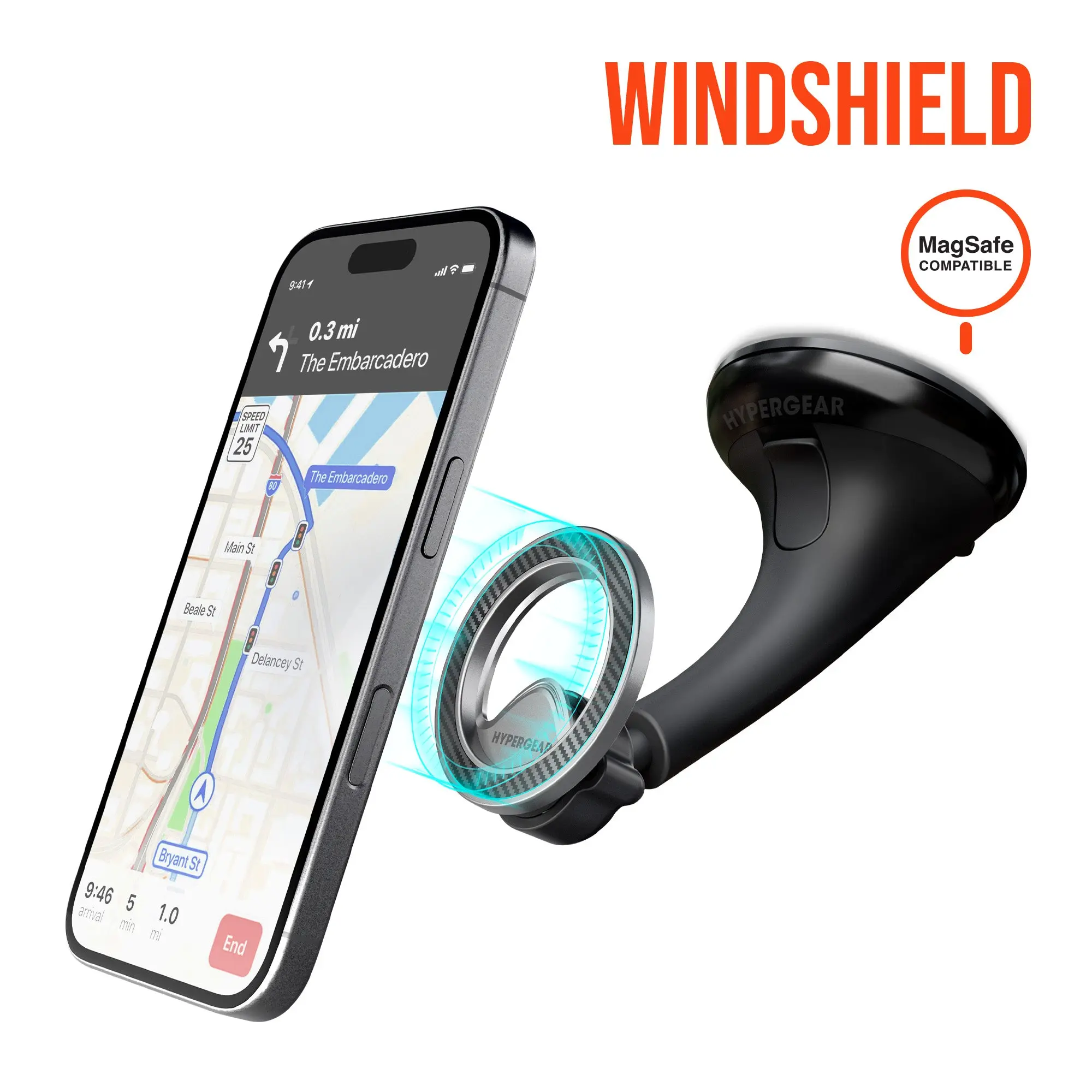 Hypergear Mag Grip Pro Universal Magsafe Wireless Car Windshield Mobile Phone Mount - Silver Automotive Interior Magsafe Wireless, Mobile Phone, Car, Universal Mounts & Holders for Driving, Magsafe Wireless Mounts & Holders