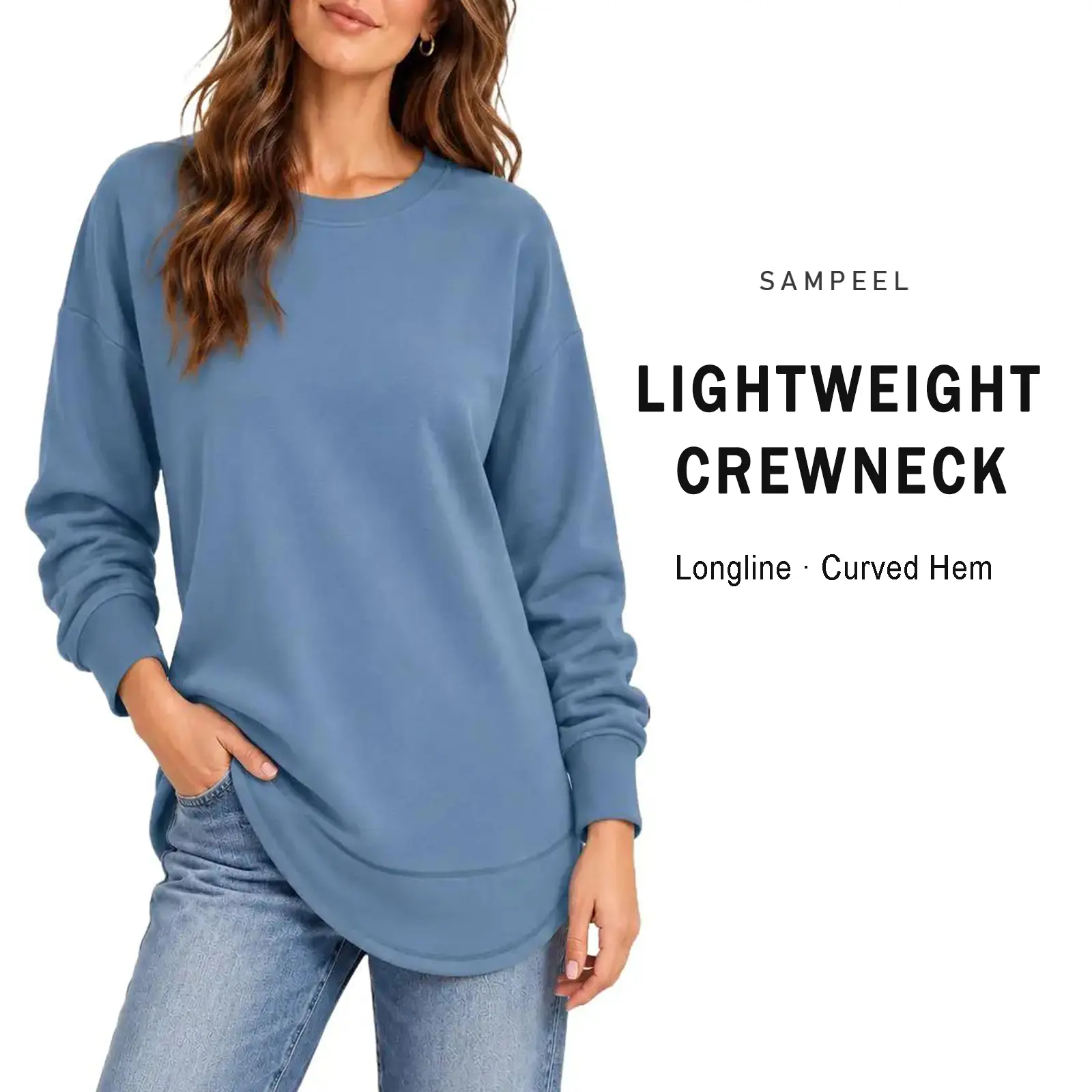 SAMPEEL Fall Sweatshirts for Women, Lightweight Crewneck Long Sleeve Pullover Tunic Top, Relaxed Fit Casual Shirt for Leggings, Winter Outfits