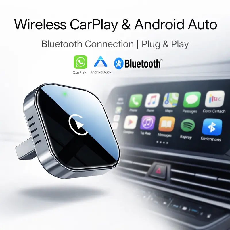 2 in 1 Wireless CarPlay and Android Auto Adapter, Easy Setup Plug and Play, Fast Seamless Use Supports 1000+ Car's with Built-in Wired Car Play/Android Auto, Compact Sleek Design Car Adapter，Fast Auto-Reconnect,bluetooth, iphone