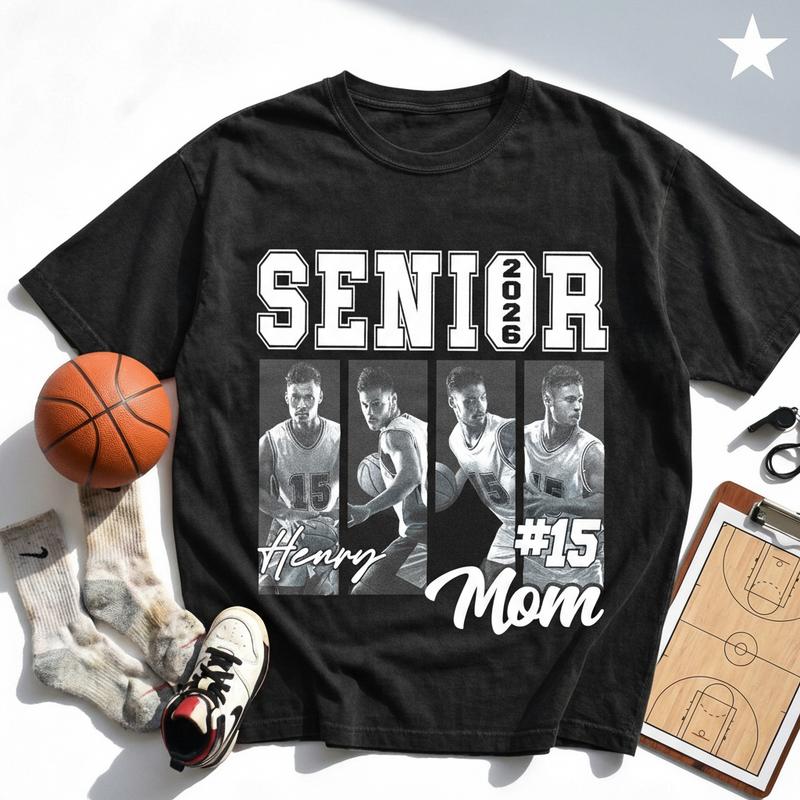 Custom 2026 Senior Basketball Mom Shirt,Custom Basketball Player Photos Shirt,Basketball Mama Shirt with Name & Jersey Number,Senior Night
