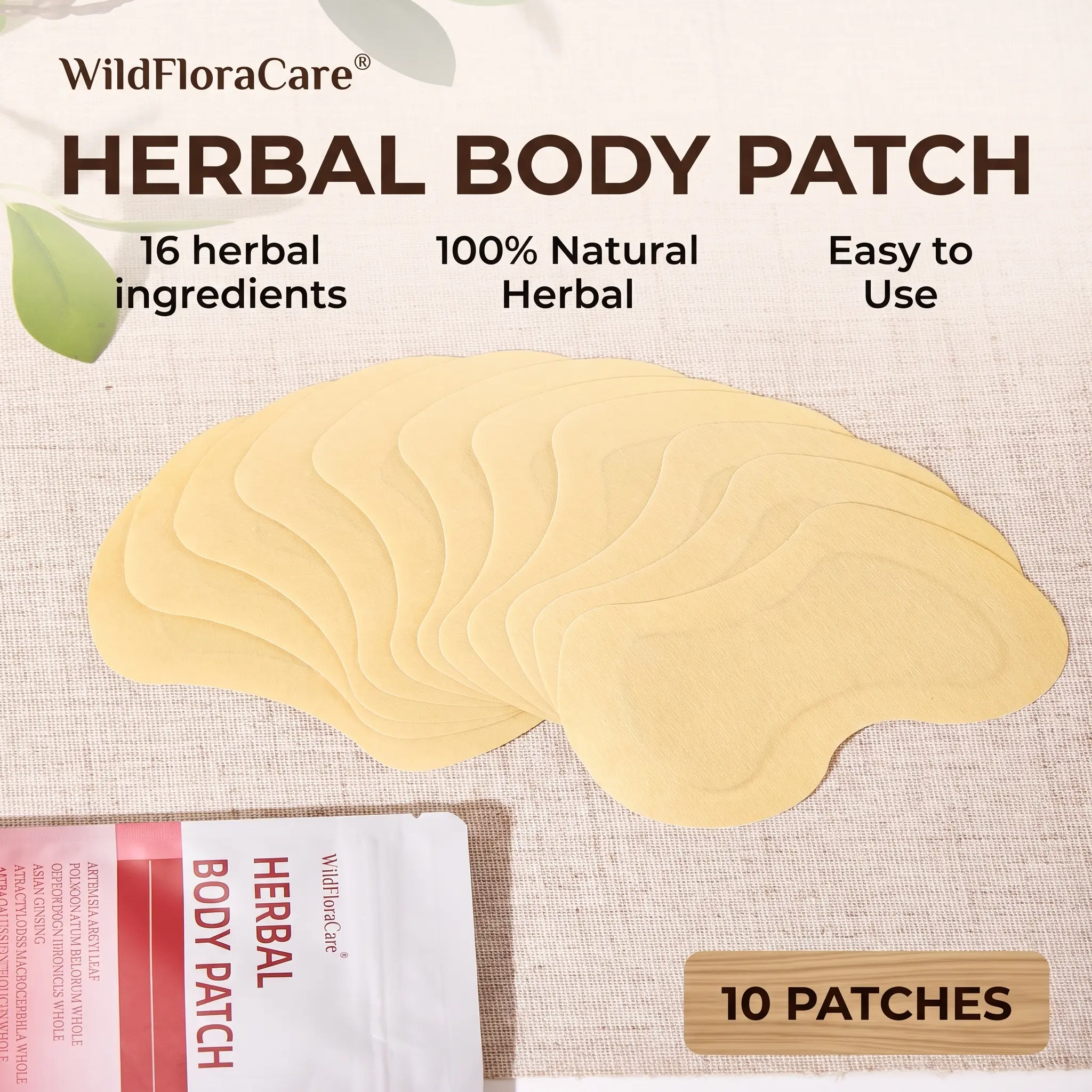 WildFloraCare Daily Body Healing Herbal Heat Patches, 10 Disposable Pcs/Box, Infused with 15 Chinese Herbs, Skin-Friendly Adhesive, Easy to Apply & Remove, Beauty Products