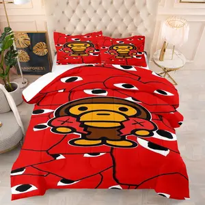 Ape Head Camouflage Theme Bedding Set, Love and Baby Milo Print Includes 1 Bed Quilt and 1 or 2 Pillowcases Without Pillow Core, Suitable as a Gift for Teenagers and Adults, Soft and Warm Bedroom Fashion Decoration