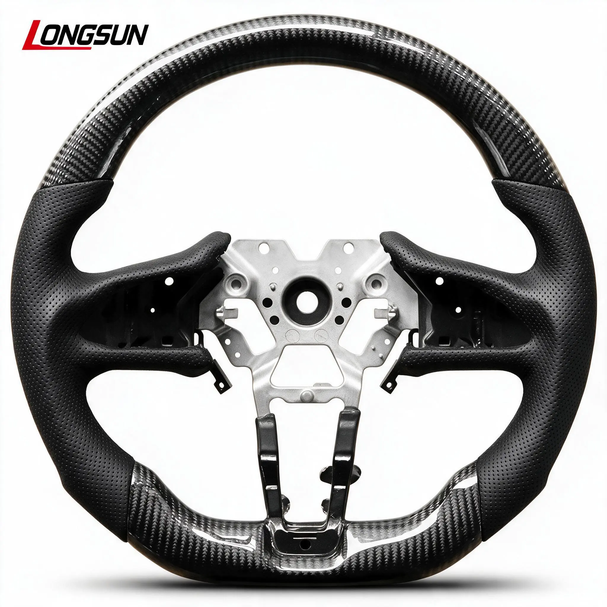 Longsun Carbon Fiber Steering Wheel For Infiniti Q60 2017-2022 D-shaped Nappa Perforated Leather Flat-bottom Steering Wheel