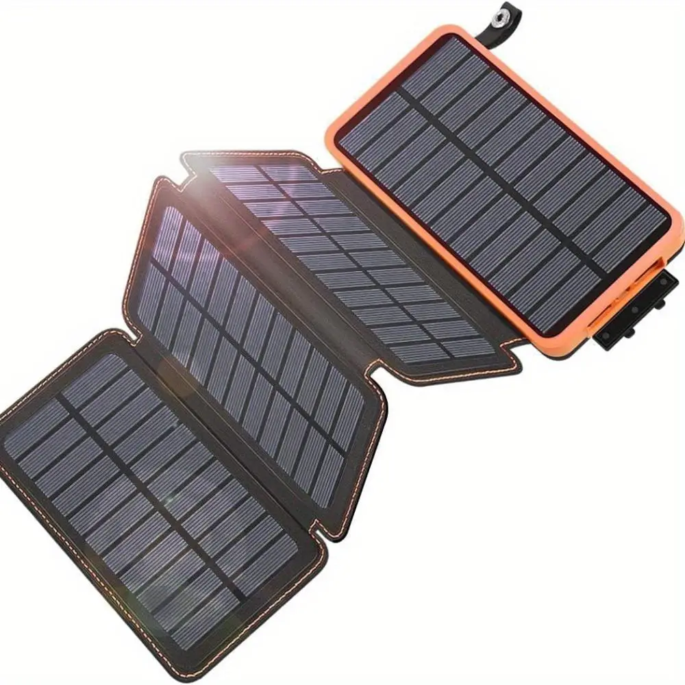 Solar Powered Power Bank, Portable Solar Phone Charger with Foldable Solar Panels, 20000mAh High Capacity Solar Power Bank for Smart Phones, Tablets