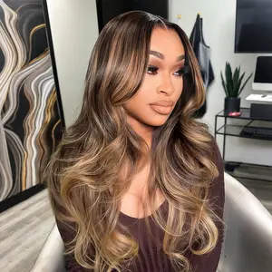Recool Hair Highlight Balayage/Brown U Part Human Hair Wig Beginner Friendly Body Wave 180% 250% Density Colored Wigs for Women Elastic Drawstring
