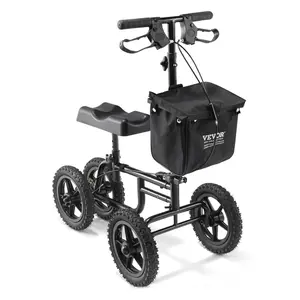 VEVOR Knee Scooter, Folding & Height-Adjustable Steerable Knee Walker, Carbon Steel Leg Recovery Scooter with 12" All-Terrain Wheels, Dual Brakes, Ideal for Broken Ankle Foot Injuries, 350LBS