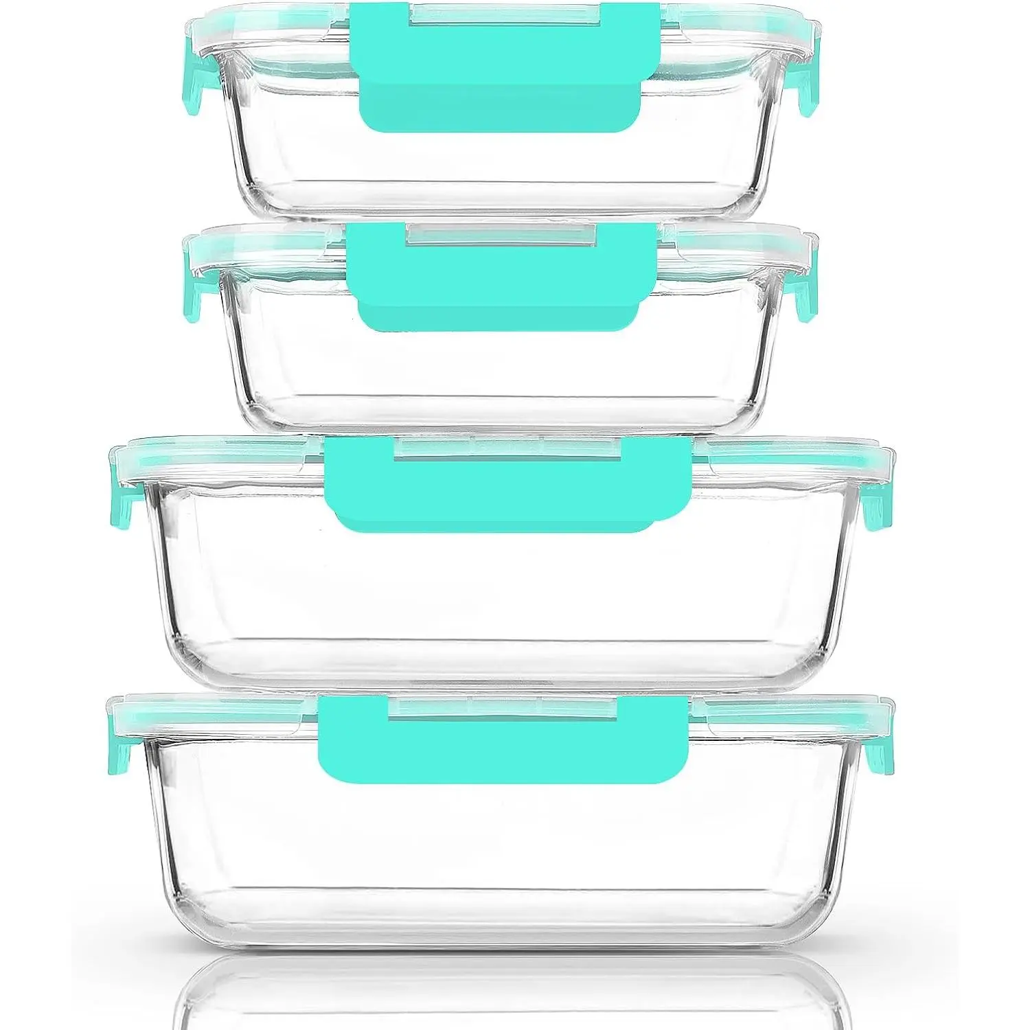 [80 oz & 36 oz]Extra Large Glass Food Storage/Baking Containers Set with Lids, 2 Pack 80 oz(10 cup)&2 Pack 36 oz (4.5 cup)Airtight Glass Container,icrowave,Oven,Freezer and Dishwasher, Green
