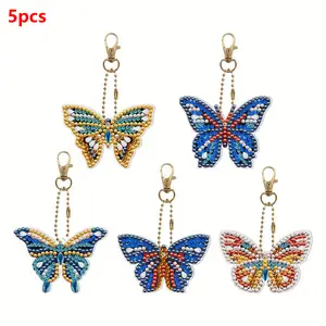 5pcs DIY 5D Painting Keychain Kit with Double-Sided Drill - Butterfly & Charm Dot Art Set for Adults &, Complete Craft Kit with Keychain Ornaments, Gift (Beginners & Experts)