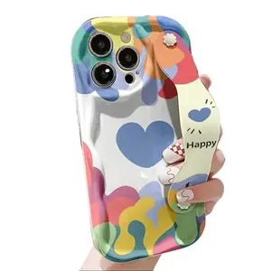 Anti-Slip Graffiti Wave Phone Case | Wristband , Fashionable & Secure For iPhone 11 12 13 14 15 16 Pro Max Plus