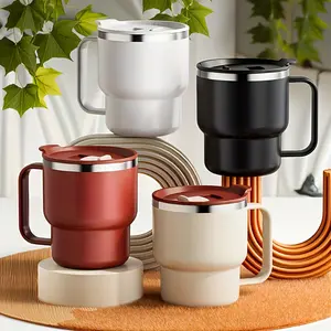 304 Stainless Steel Coffee Mug with Lid - Double-Wall Travel Cup, Spill-Proof & Leakproof, Elegant Coffee Cup for Hot/Cold Drinks, Car, Office, Camping - Ideal Gift for Coffee Lovers (Christmas, Valentine's, Mother'S Day)