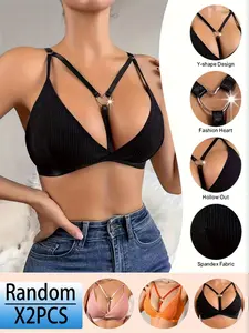 Random 2 pieces Women's triangle bras with soft-enhancing design, seamless shaping, specially designed for small breasts, suitable for daily wear or dating, wireless bras