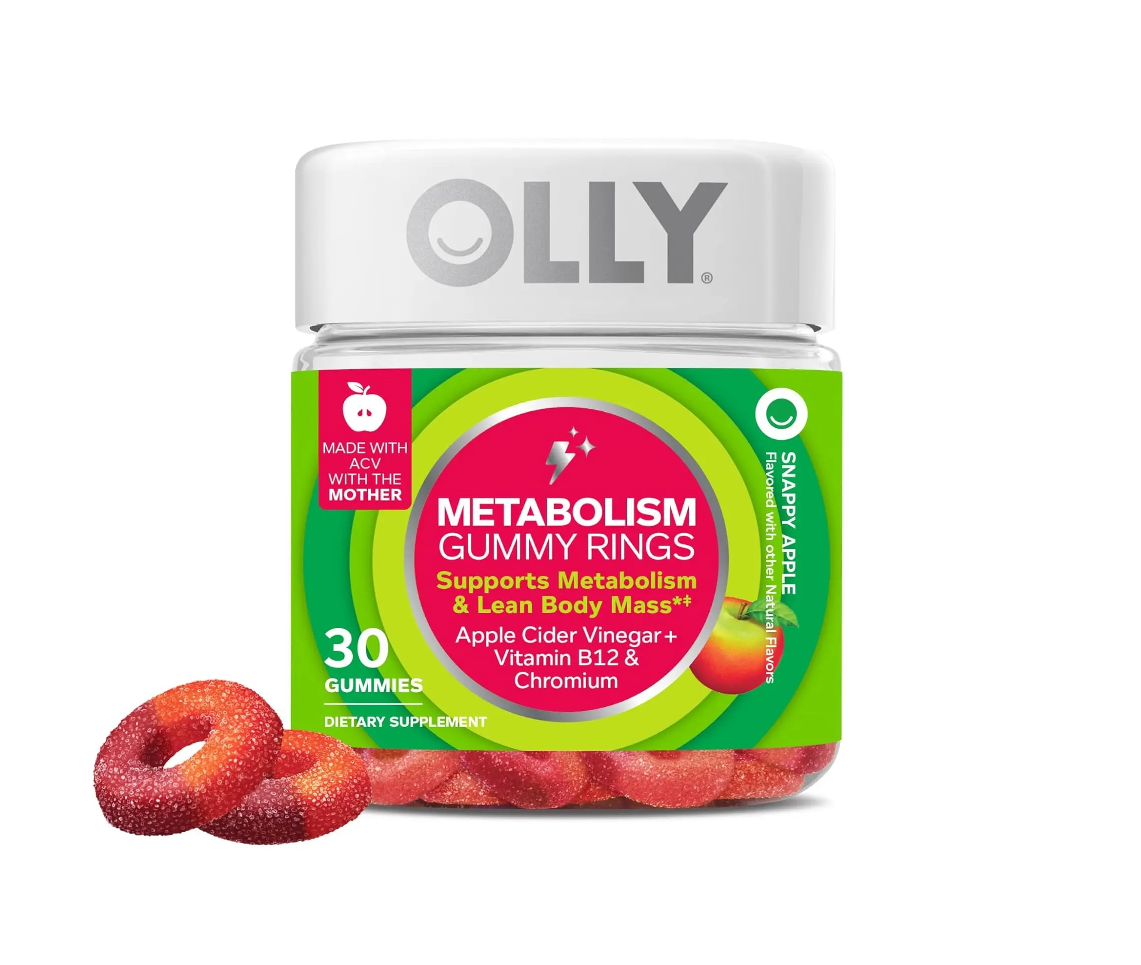 OLLY Metabolism Gummy Rings, Cellular Energy Supplement,* ACV - 30 Count