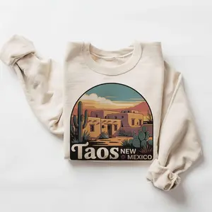 Vintage (Phuhi) Taos New Mexico Adobe Houses Sweatshirt - 90s Desert Cactus Mountains Skiing Travel Destination - Boho Unisex Adult and Youth T-shirt