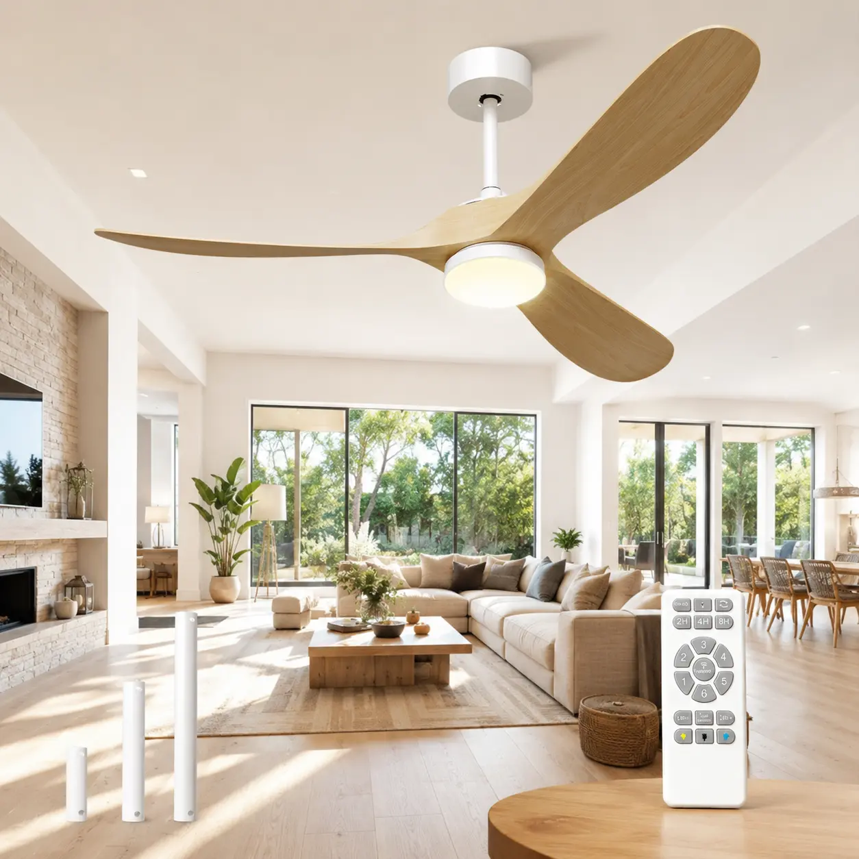72-Inch Smart Ceiling Fan with 3 Solid Wood Blades, Dimmable Luminous LED Light, Reversible BLDC Motor, 6 Wind Speeds, Memory Function, 24dB Ultra-Quiet Operation, APP, Remote & Voice Control – Adjustable Cooling Ceiling Fan for Cooking, Reading, Ceiling