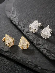 ICED CHICS unique diamond-shaped geometric pyramid stud earrings, made of copper inlaid zircon, hip-hop street style, suitable for both men and women, couple style, can be set, High Quality Earrings