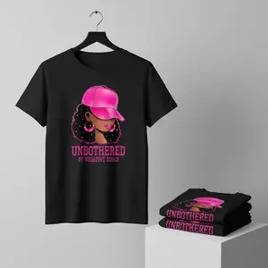 Unisex 100% Cotton Breathable Short-Sleeve Casual Fabric Menswear T-Shirt, Classic Crew Neck, Bold Graphics, "Unbothered Afro Queen Sassy Black Woman" Design, Gift-Ready