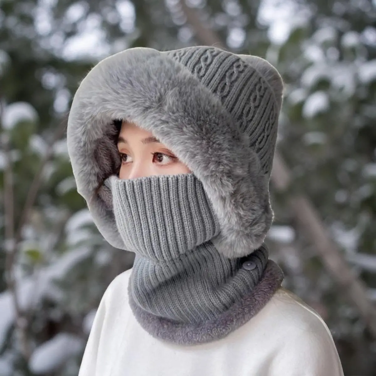 Hat Cap Chunky Knit Ribbed Beanie and Scarf Set Oversized Winter Warm Hat Neck Gaiter Combo for Women Cozy Christmas Holiday Gift Idea Solid Color Skiing