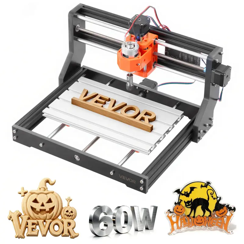 VEVOR 3018 CNC Router Machine, 60W Spindle, 3-Axis Aluminum Alloy Wood Engraving Milling Machine, 300x180x40mm Large Work Area & Expandability, Wide Software Compatibility, for Wood Acrylic Carving Cutting