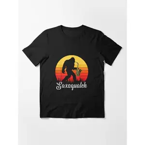 Funny Retro Bigfoot Silhouette Sun Saxophone Bigfoot Essential T-Shirt