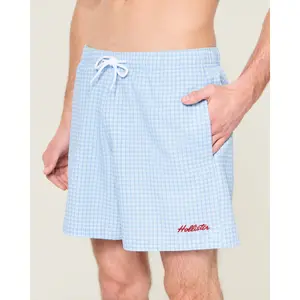 Hollister Mid-Thigh Seersucker Swim Trunks