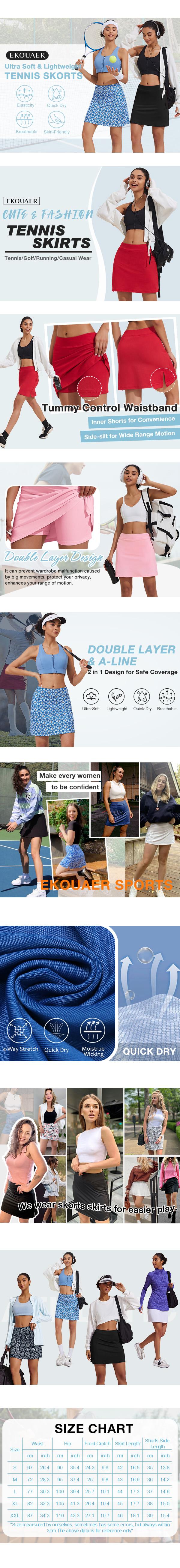 Ekouaer Women's Fitted Athletic Skorts - Lightweight Athletic Skirts with Built-In Shorts for Running, Tennis