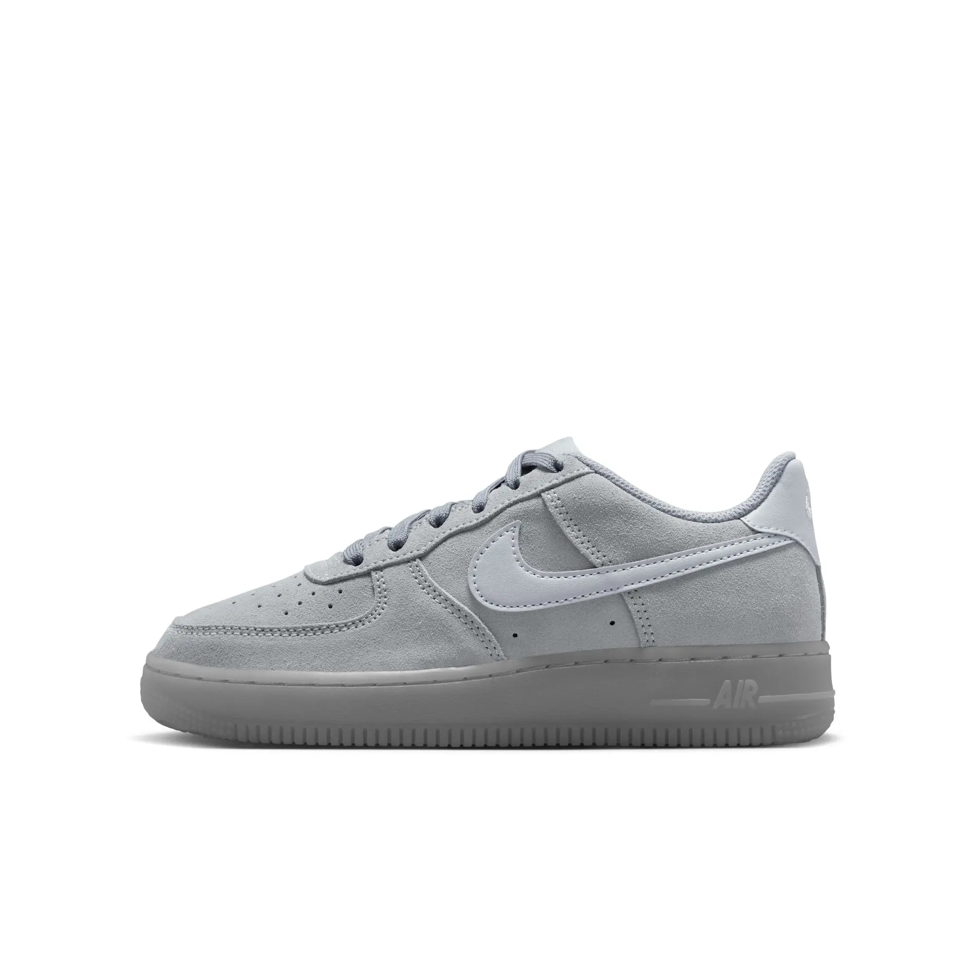 NIKE Kids' Air Force 1 LV8 3 Suede Leather Basketball Shoes (BQ5485-003) - Casual Low-Top, Lace-Up, Lightweight Air-Sole Cushioned, Wolf Grey, Rubber-Soled Sport Trainers, Laces, Shoes Sneakers, Durable Traction