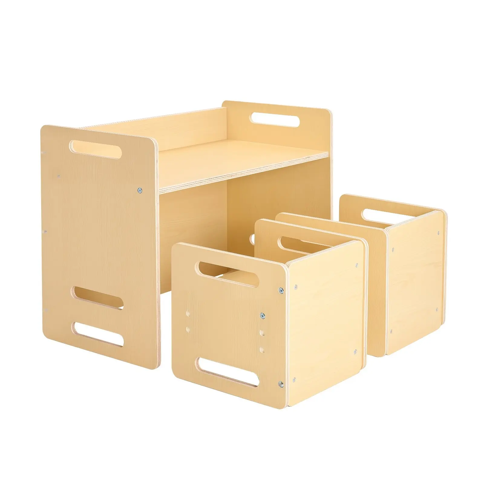 Montessori Weaning Table and Chair Set for Toddlers, Wooden Activity Table With Two Chairs, Adjustable Height Seats, Ideal for Reading, Eating, and Playtime, Durable Natural Finish, Easy Assembly